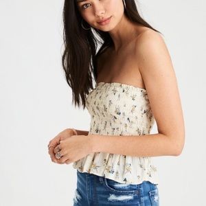 AE Smocked Floral Peplum Tube Top